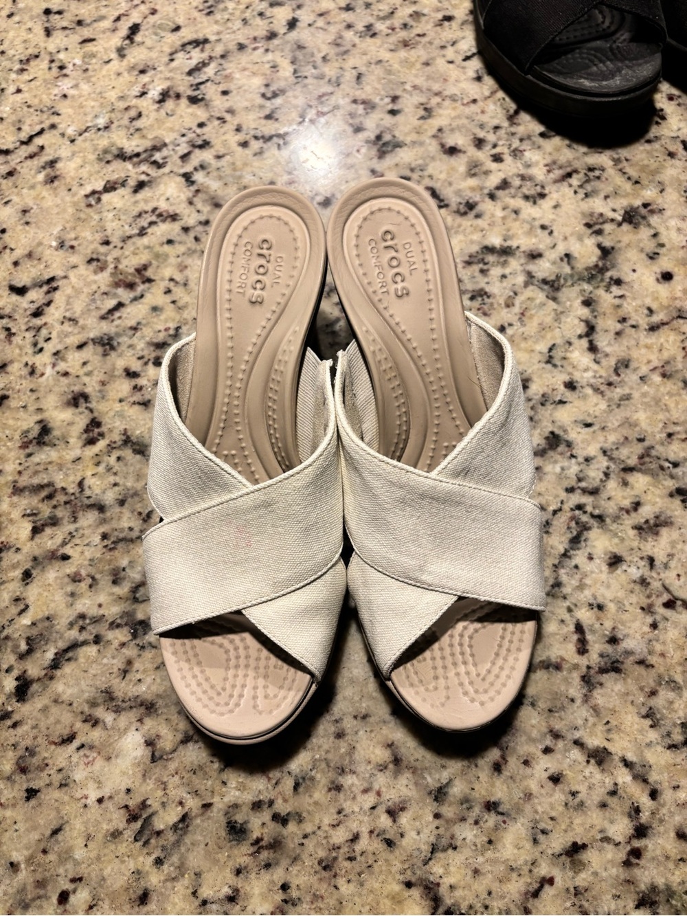 CROCS Women's White Canvas Crossband Slide Mules
